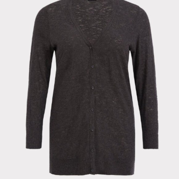 Slub Boyfriend Cardigan Button-Front Sweater - Picture 5 of 8